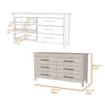thumbnail image 3 of FM FURNITURE Luxor 6 Drawer Double Dresser Engineered Wood Light Gray, 3 of 7