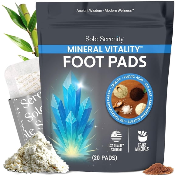 Sole Serenity Mineral Vitality Deep Cleansing Foot Pads with Trace Minerals, Zeolite, Magnesium, Silica, Diatomaceous Earth, Sea Salt, Zinc(20 Pads)
