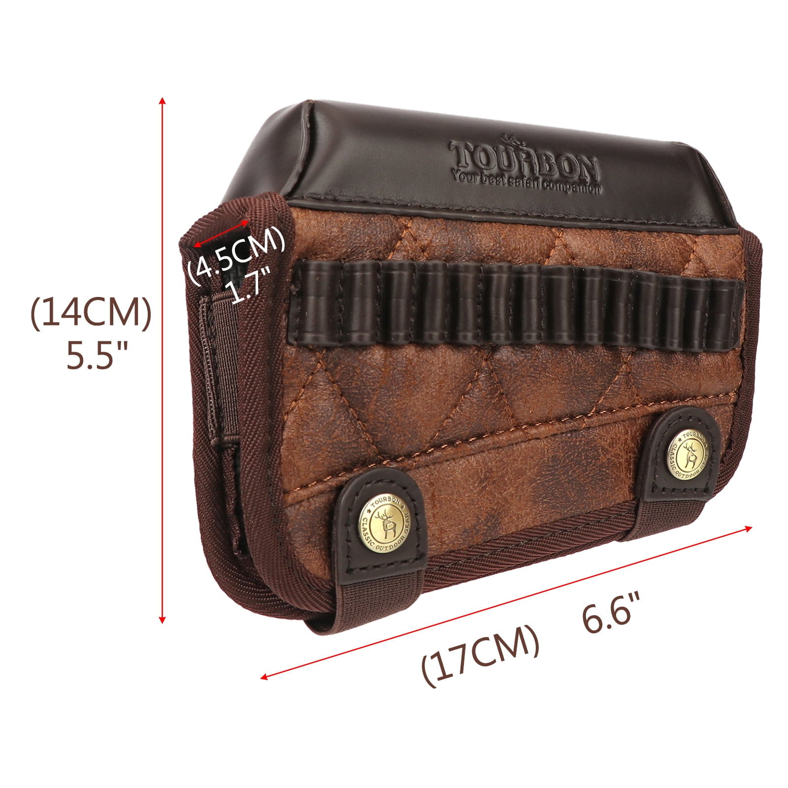 TOURBON PU Leather Recoil Pad Buttstock Cover with .22LR Shell Loops- Right Handed Brown