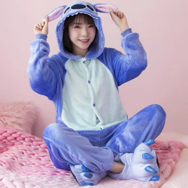 Pijamas Kigurumi Stitch de franela para adultos y niños, disfraz de Cosplay de dibujos animados, Anime, Invierno
