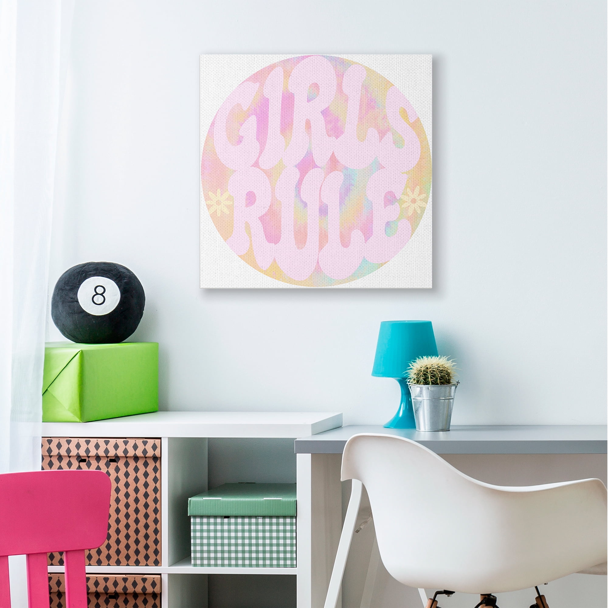 Stupell Industries Girls Rule Phrase Pink Retro Tie Dye Pattern Canvas Wall Art by Daphne Polselli