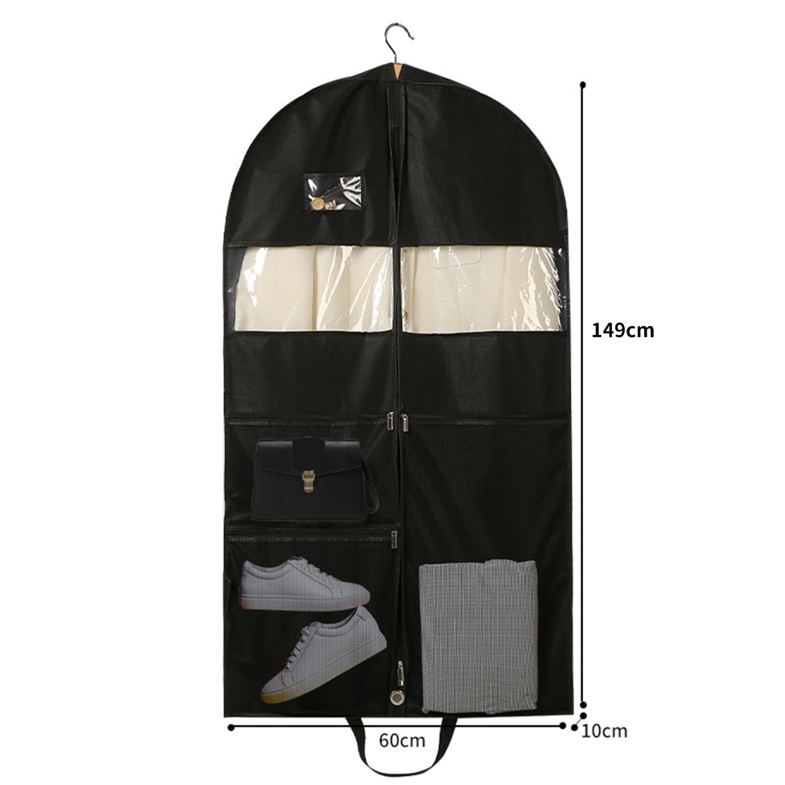tasrioml Garment Bag Smooth Zipper Breathable Fabric Mesh Pockets Clear Windows with Handle Hanging Closet Clothes Storage Organizer