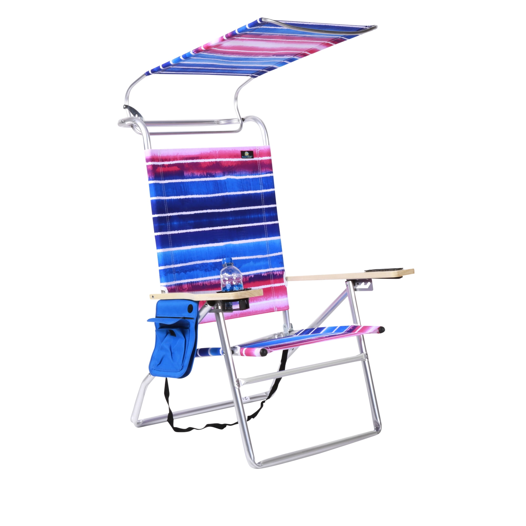 Deluxe 4 Reclining Positions Lightweight High Aluminum Beach Chair with Canopy Shade, Drink