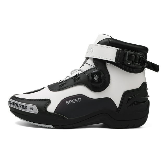 JG WOLVES - Bottes de Moto - Confort Toutes Saisons et Aventure - Chaussures de Randonnée et de hors Route Imperméables - pour Hommes et Femmes, Noir-Blanc, 37