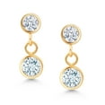 thumbnail image 2 of Gem Stone King 14K Yellow Gold Sky Blue Aquamarine and White Zirconia Drop Dangle Earrings for Women (0.72 Cttw, Gemstone Birthstone, Round 4MM and 3MM), 2 of 4