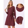 thumbnail image 2 of DARING DIVA Women's Knitted Sweater Crew Neck Midi with Belt Dress S Burgundy, 2 of 6