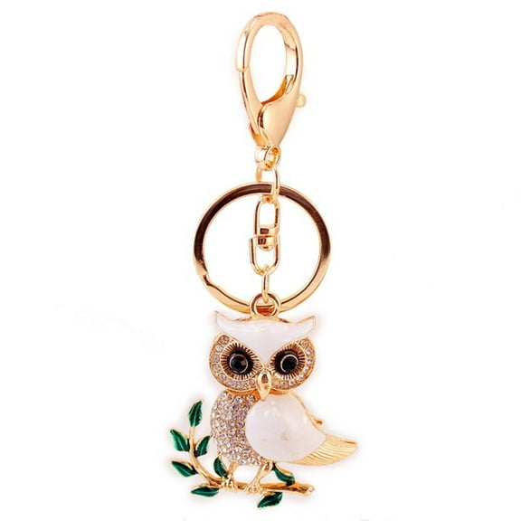 PYPESEEWY Vintage Home Decor Warehouse Cute Dripping White Rhinestone Owl Car Key Chain Handbag Accessories Key Chain Pendant Small Gift Easy To Carry Light Weight
