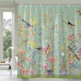 thumbnail image 1 of Cortina de ducha resistente al moho verde, impermeable, flor de pájaro, cortina de baño con 12 ganchos, 150x180cm JM MX-0140632FYD, 1 of 5