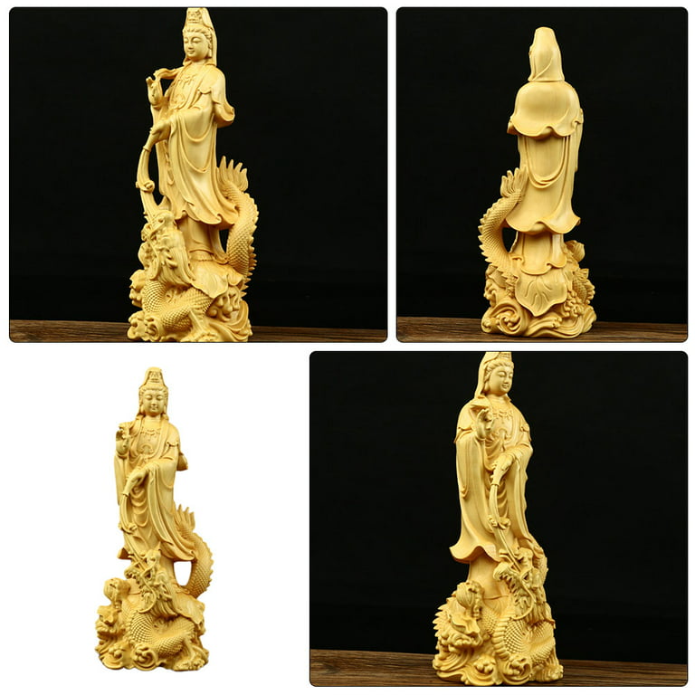 NUOLUX Kwan-yin Statue Chinese Carving Crafts Temple Ornament Wooden  Decoration 