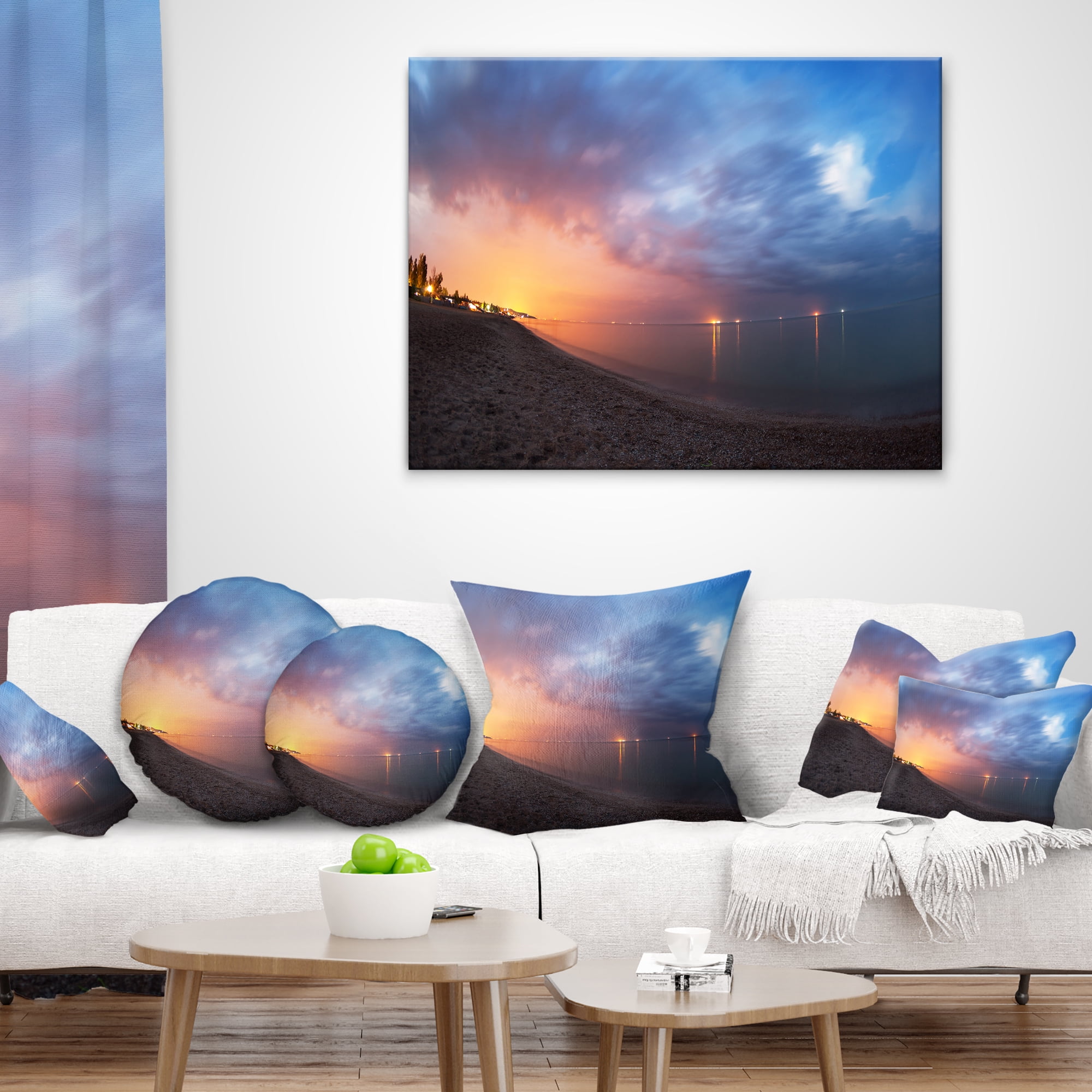 Designart Summer Night with Blue Sky - Skyline Photography Throw Pillow - 18x18