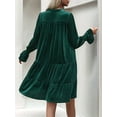 thumbnail image 5 of Women'S Elegant Velvet Long Sleeve Dress Casual Fall V Neck A Line Babydoll Flowy Formal Wedding Party Mini Dress Dark Green L, 5 of 8