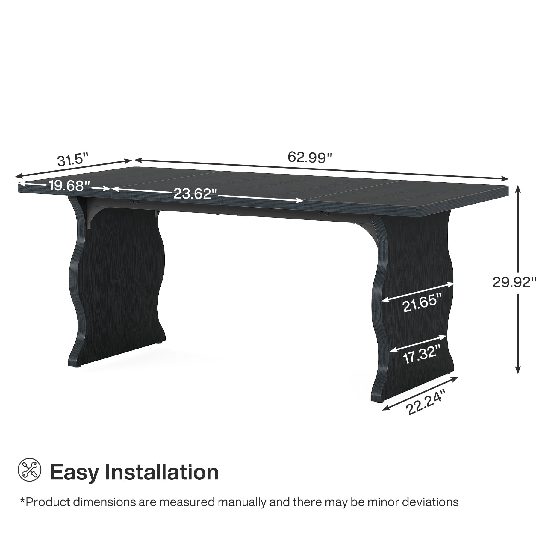 Tribesigns Large Executive Table for 1-2 Person, Modern 63-Inch Computer Desk with Sturdy Legs for Home Office , Black