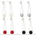 thumbnail image 2 of Clip on 3" silver chain white, gray, red, or black dangle pearl bead earrings, 2 of 5