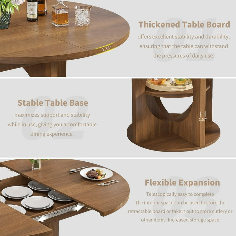 Fsbecl Extendable Wooden Round Dining Table 43.3‚Äù-59‚Äù with