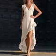 thumbnail image 5 of VBVC Women's Sleeveless V Neck Maxi Dress, Ladies' Ruffled High Low Hem Flowy Dress, Summer Casual Vacation Dress For Women,Beige,S-3XL, 5 of 7