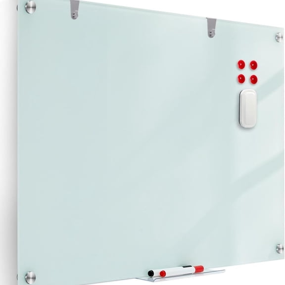 Glass Whiteboard Dry Erase Board -  Magnetic Glass White Board 36 x 24 Inches, Modern Large Frameless White Board for Wall, Office, Home, School, with Marker Tray, 3' x 2'