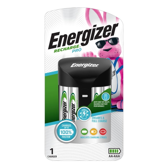 Energizer - Cargador de baterías AA y AAA recargables (Recharge Pro) con 4 baterías AA NiMH recargables