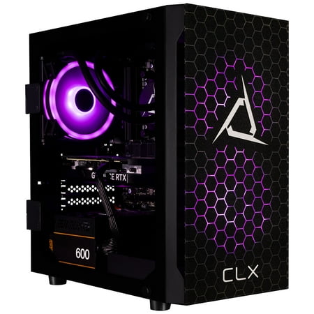 CLX Set Gaming PC - AMD Ryzen 7 7700X 4.5GHz, GeForce RTX 4060, 1TB NVMe M.2 SSD, 2TB HDD, 32GB DDR5 Black Memory, 120mm AIO, WiFi, Windows 11 Home, Black