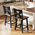 thumbnail image 2 of Gymax 24'' Swivel Barstools Set of 2 w/Backrest Large Seat Footrest for Kitchen Island Black & Walnut, 2 of 6