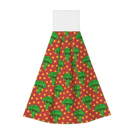 

Qekee Broccoli Print Hanging Kitchen Towels Coral Velvet Wipe Hand Towel Absorbent Hand Towels Microfiber Tie Towel for Bathroom Kitchen Decor