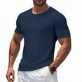 thumbnail image 2 of Men's Shirt Men's Solid Color Short Sleeved Outdoor Running Sports Breathable Short Sleeve Navy XXXXL, 2 of 7