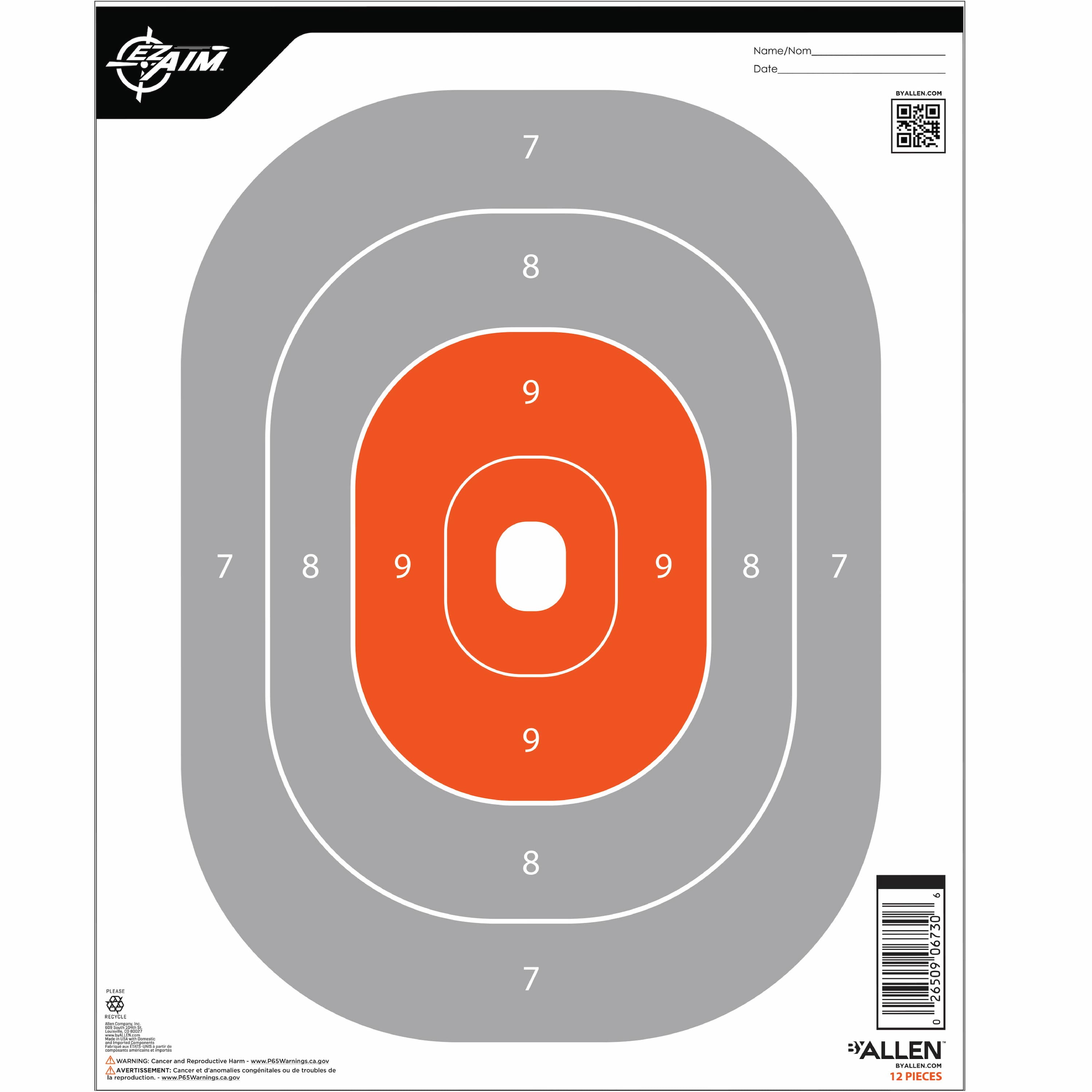 EZ Aim Paper Trainer Shooting Targets, 12"W x 15"H, 0.39 Lb,12-Pack, Black