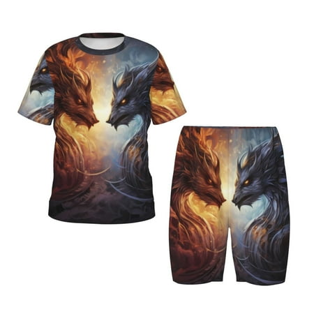 Luyuia Red And White Beast Print Girls  2-Piece Tie-Dye Pajama Set  Cute Summer Loungewear with Shirt and Tank Shorts Nightwear-Medium