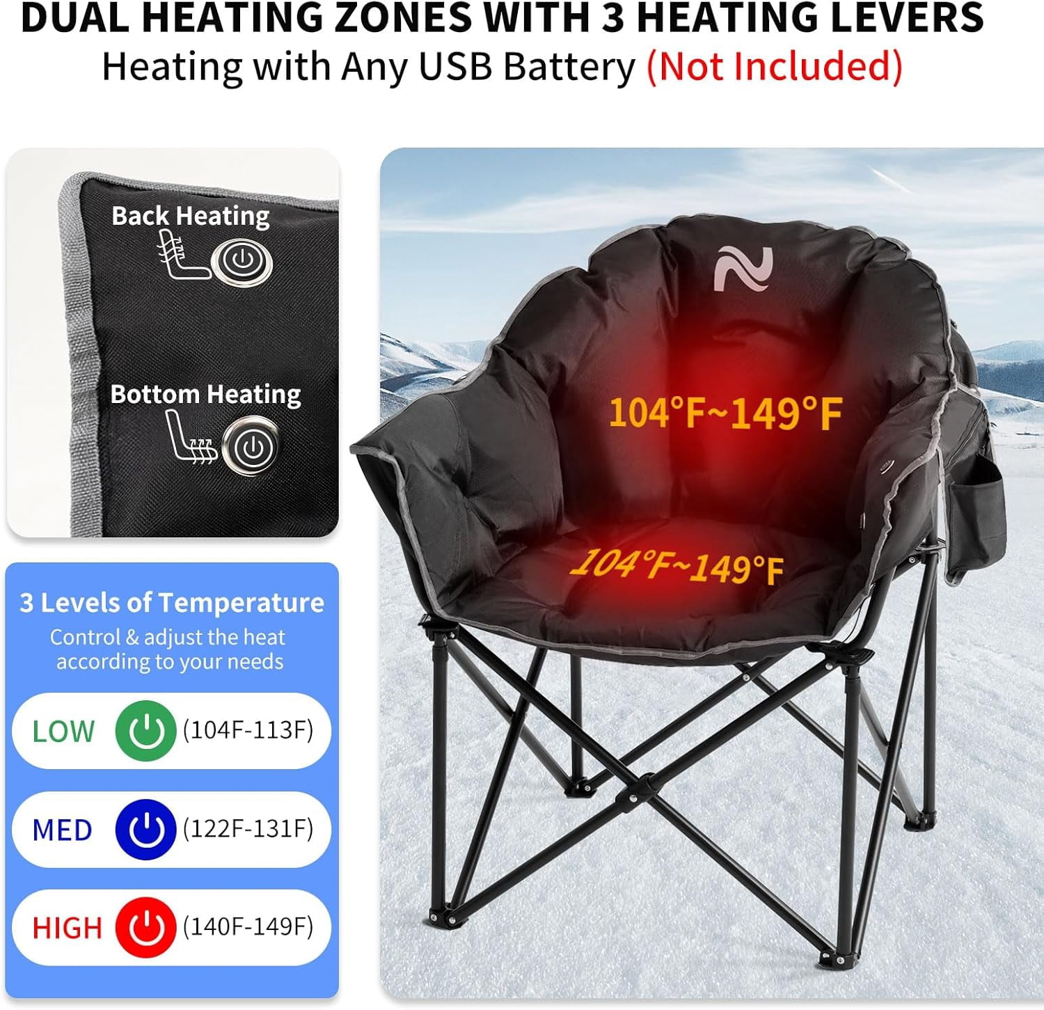 ANTARCTICA GEAR Heated Camping Chair with 12V 16000mAh Battery