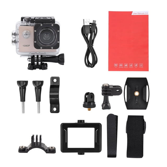 Cámara de acción deportiva impermeable de 30 m con pantalla LCD de 2 pulgadas HD 1080P y batería