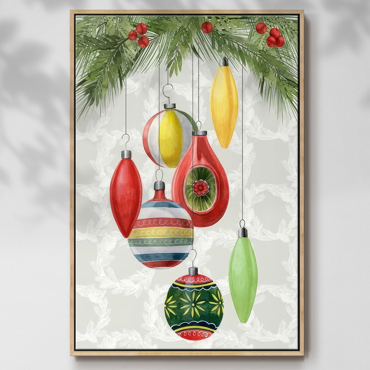 Arose Such a Clatter Collection B - Framed Gallery Wrapped Holiday Canvas - 25 x 37 - Natural Wood Frame