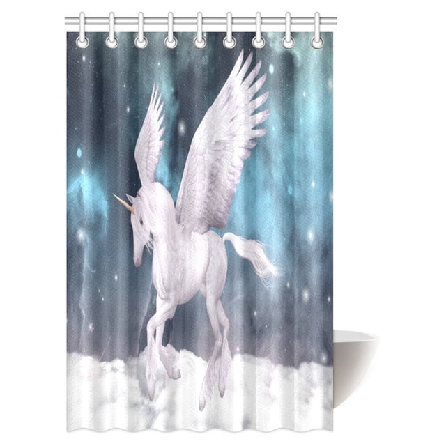 ABPHQTO Juego de cortinas de ducha decorativas para niñas y niños, unicornio blanco, Animal, caballo sobre las nubes en el cielo, cortina de ducha para baño, 120x180 cm