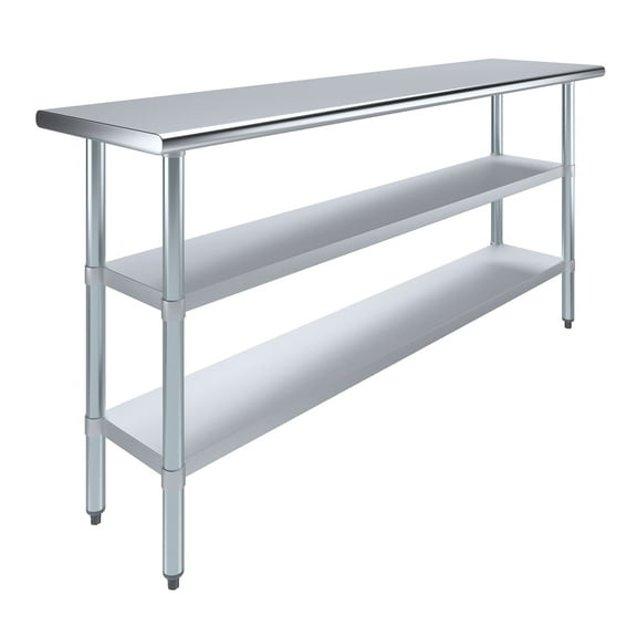 AmGood 18 in. x 72 in. Stainless Steel Table with Two Undershelves | Metal Utility Kitchen Prep Work Table | NSF