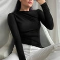 thumbnail image 2 of Elainilye Fashion Long Sleeve Undershirt for Women Casual Pullover Top Soild Color Round-Neck Bottom Shirt Tops,Black, 2 of 9