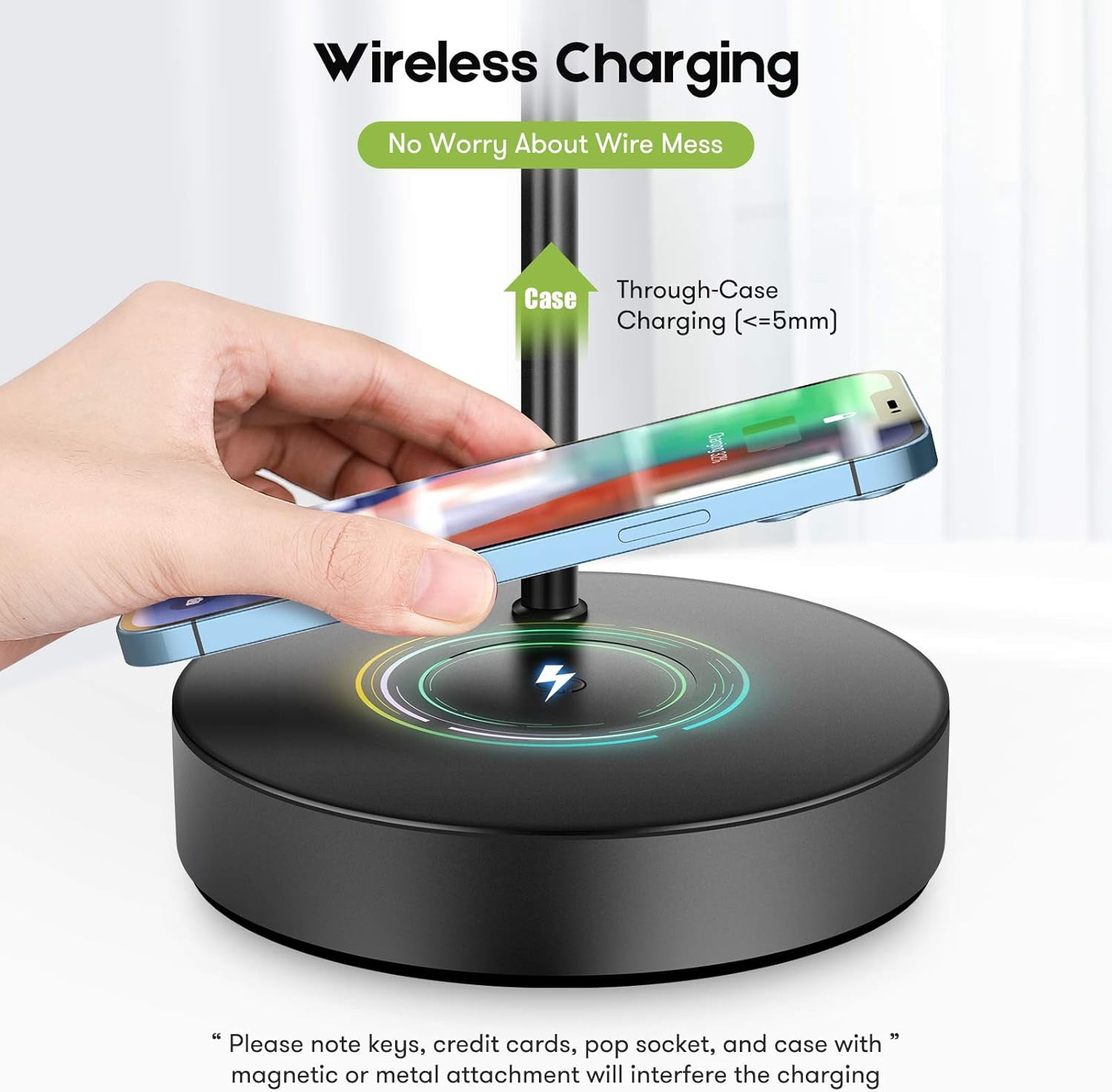 Set of 2 Wireless Charging Industrial Table Lamp, Black