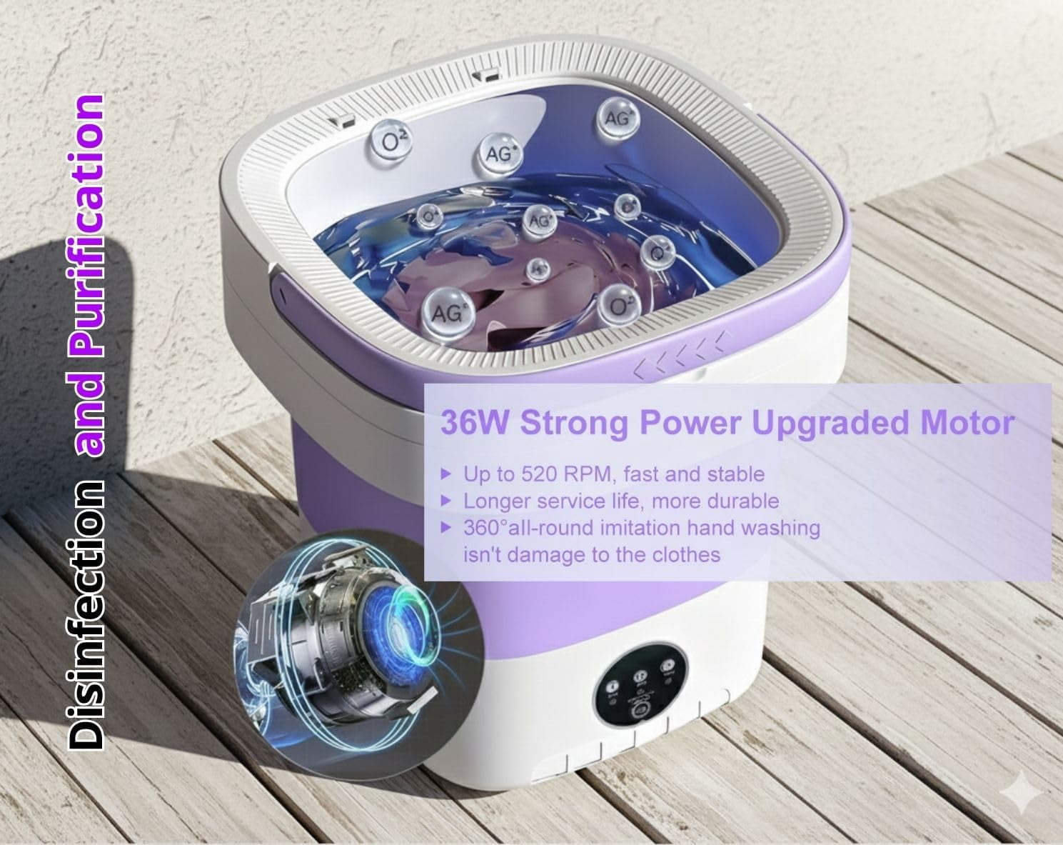 Portable Electric Foldable Mini Washing Machine 16L – Touch Digital Control for Baby Clothes, Underwear, Camping, RV – Spin Function –