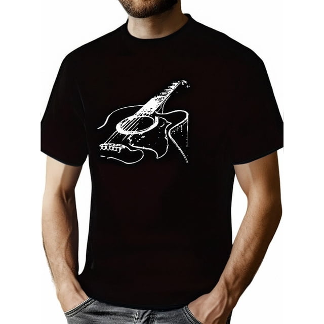 Camiseta MBDMBD con estampado de guitarra para hombre: cuello redondo informal, manga corta, mezcla de poliéster transpirable, lavable a máquina, perfecta para el verano.