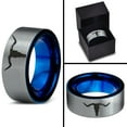 thumbnail image 4 of Tungsten Longhorn Texas Bull Horn Band Ring 8mm Men Women Comfort Fit Blue Flat Cut Brushed Gray Polished, 4 of 4
