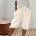 thumbnail image 2 of XuJwPNcy Cotton Linen Shorts for Women Summer Fashion Shorts Drawstring Waist Knee Length Beach Shorts with Pockets, 2 of 7