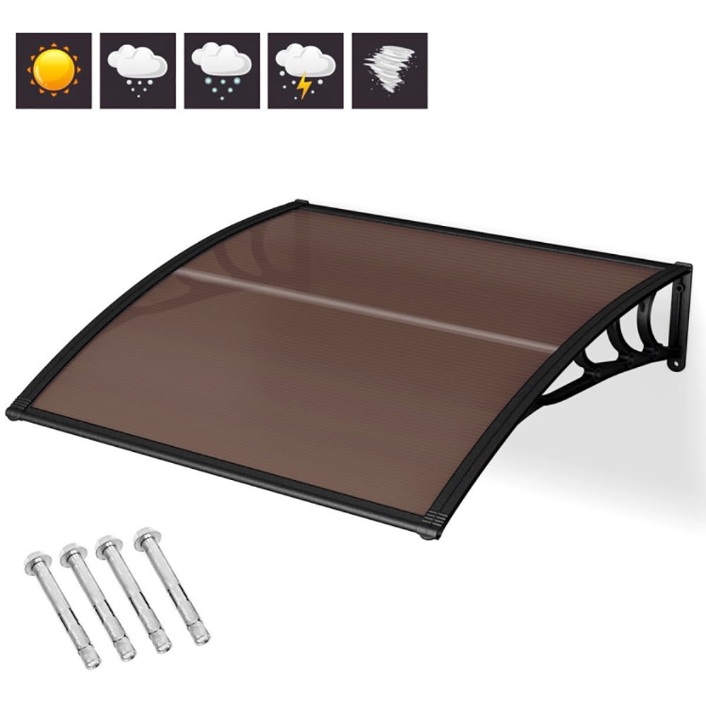 Aimee Lii 40 x 40 Inch Outdoor Polycarbonate Front Door Window Awning Canopy, Outdoor Awning for Patio, Brown