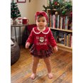 thumbnail image 6 of RUINIXCW Newborn Baby Girl My First Christmas Outfit Infant Bay Girls Fall Winter Clothes Peter Pan Collar Long Sleeve Romper Plaid Ruffled Skirt Headband Set, 6 of 10