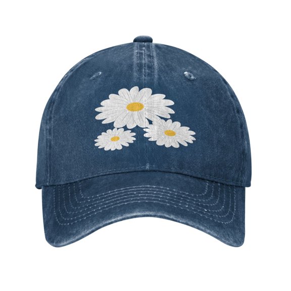 Daisy Flower Cartoon Baseball Cap Golf Dad Hat Adjustable Washed Denim Trucker Hats Unconstructed Snapback Cap for Men Women Unisex Adult,Navy