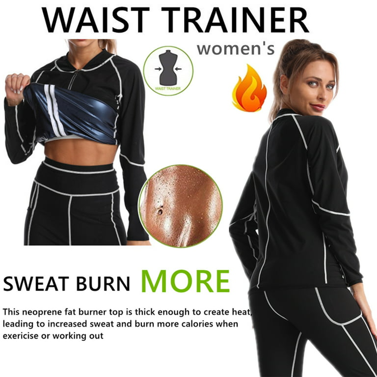 Cheers.US Women Sauna Jacket Slimming Sweat Sauna Suit Sauna Shirt Long  Sleeve Workout Body Shaper Heat-trapping Wear-resistant Comfortable Sweat