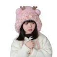 thumbnail image 3 of jobturf Girls Winter Hat Cute Reindeer Antlers Christmas Hats Windproof Snow Ski Skull Cap Comfy Warm Fuzzy Beanie for Cold Weather Size 4-10 Years, 3 of 5