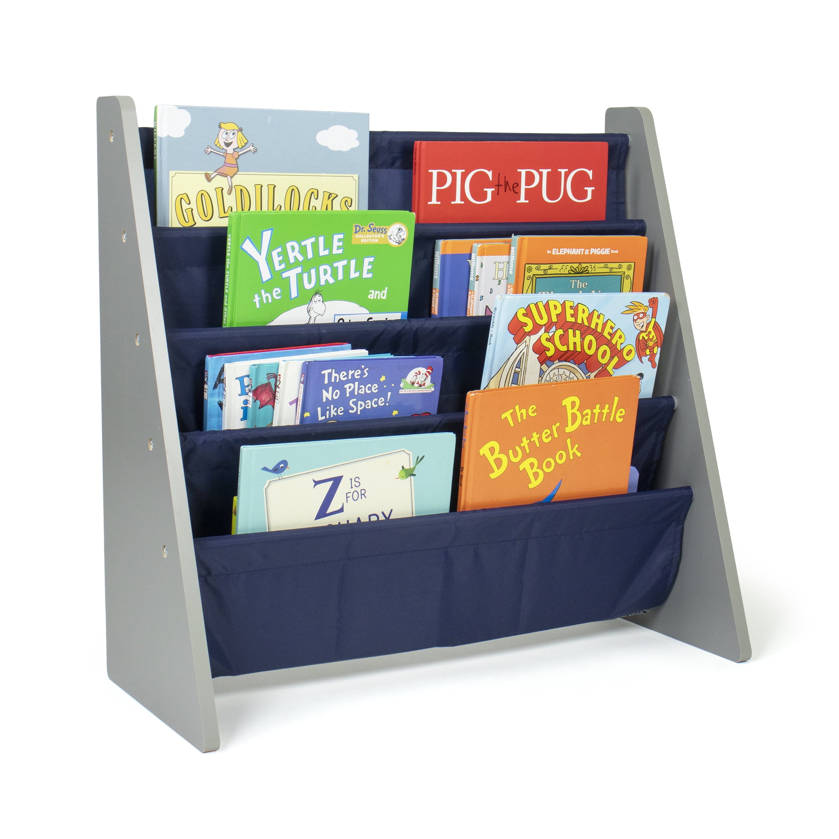 4 Tiers Natural Wood/Primary Kids Book Rack Storage Bookshelf Toddler Humble Crew 