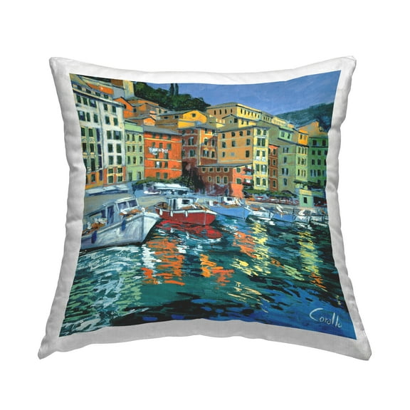 Stupell Industries Urban River Town Boat Marina Square Decorative Printed Throw Pillow, 18 x 18,