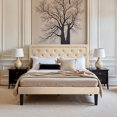 thumbnail image 3 of Amolife Queen Bed Frame with Adjustable Headboard, Fabric Upholstered Platform Bed, No Box Spring Required, Beige, 3 of 8