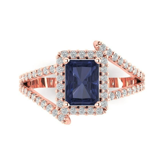 Solitaire with Accents Engagement Ring for Women - 1.935ct Simulated Blue Sapphire in 14K Rose Gold Promise Ring