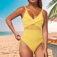 thumbnail image 2 of MSJUHEG High Cut Swimsuit,High Waisted Bikini Sets for Women,Full Coverage Slimming Swimwear,Swimsuits for Women 2025,Tummy Control Bathing Suits,Tie Side,Womens One Piece Swimsuits Yellow S, 2 of 5