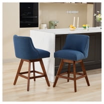 Counter Height Swivel Barstools, 26'' H Seat Height Upholstered Bar Stools Set of 2, Fabric in Blue