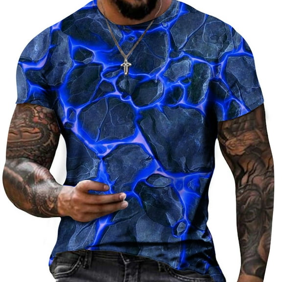 Patlollav Men Short Sleeve Tops Casual Fashion Round Neck Pullover Print T-Shirts